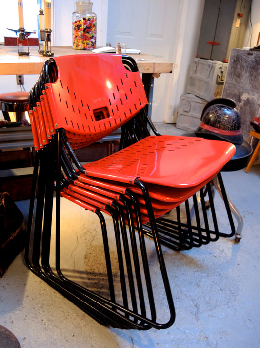 Kinetics Red Metal Stacking Chairs