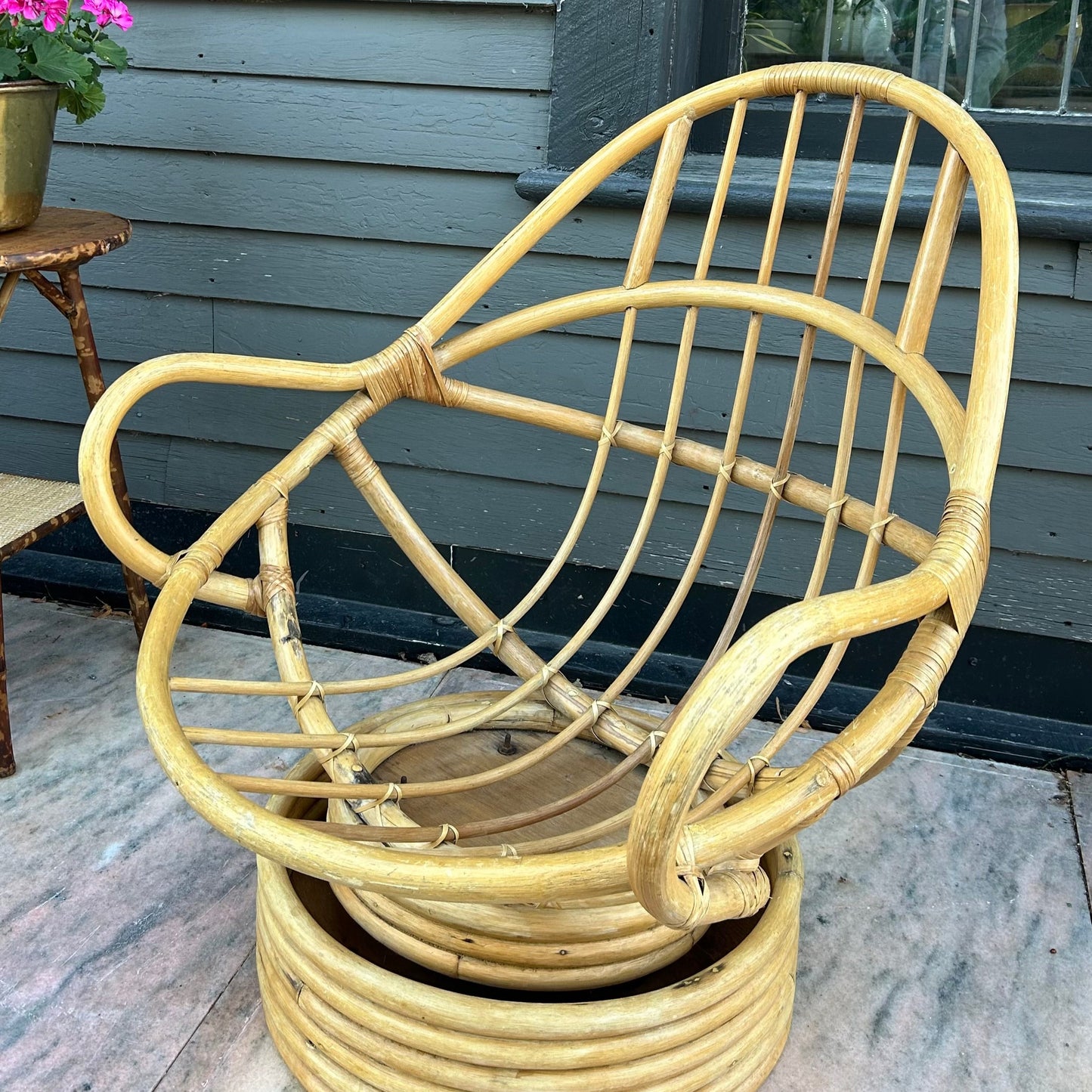 Vintage Rattan Swivel Lounge Chairs