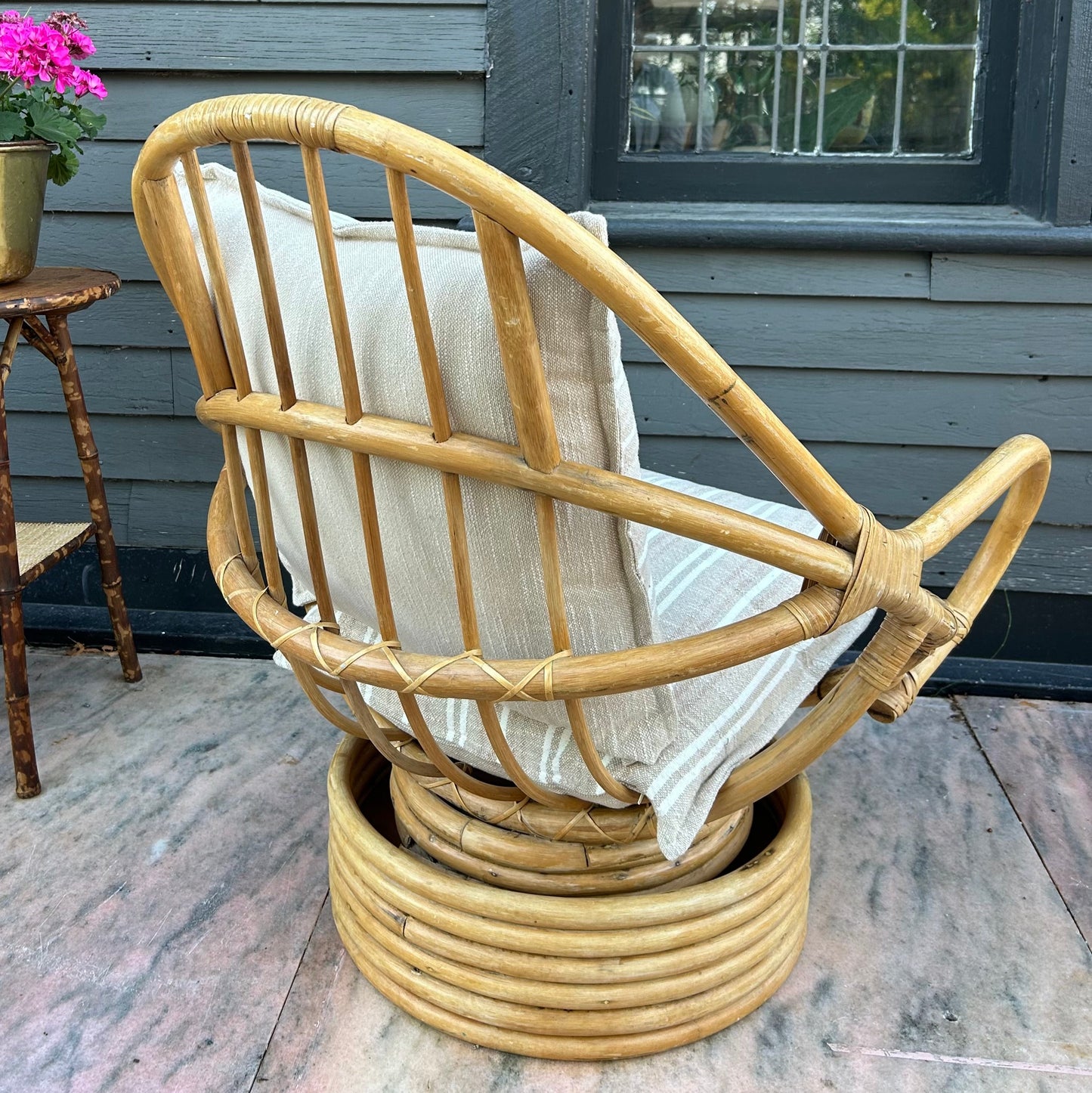 Vintage Rattan Swivel Lounge Chairs