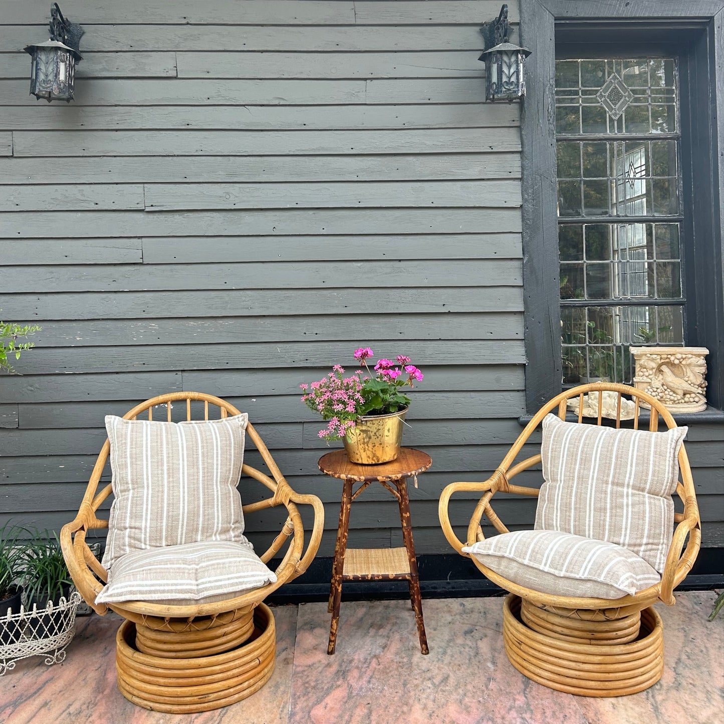 Vintage Rattan Swivel Lounge Chairs