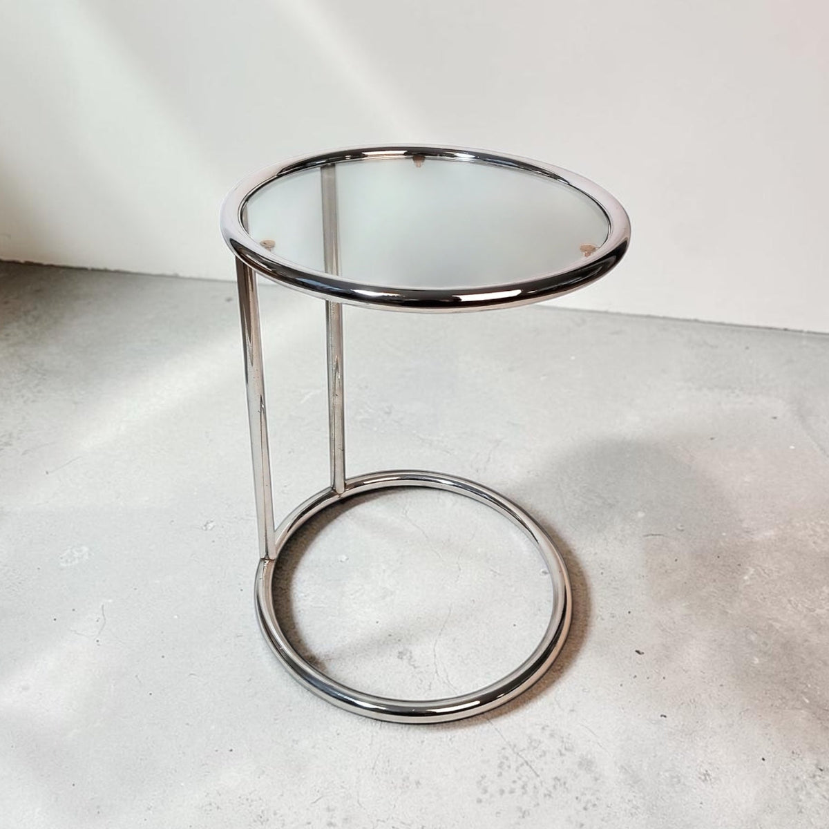 Eileen Grey Style Glass & Chrome Side Tables