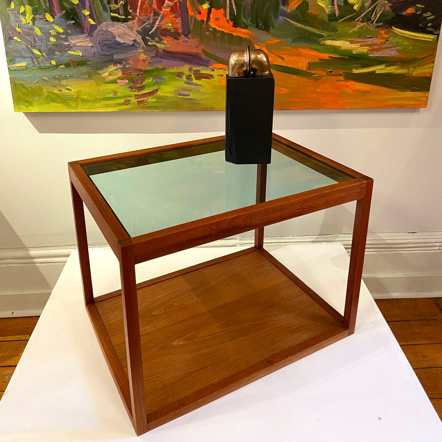 Teak & Blue Glass Side Tables