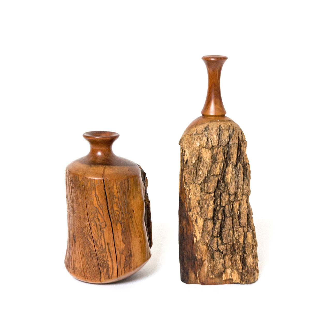 1970s Hand Carved Bud Vases
