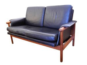 1960s Danish Black Leather Loveseat