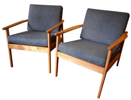 Pair of Mid Century Birch Lounge Chairs