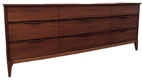 Walnut and Birch Nine-Drawer Dresser