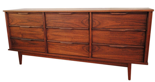 1960s Nine Drawer Walnut Dresser