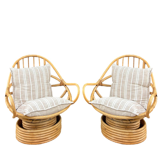 Vintage Rattan Swivel Lounge Chairs