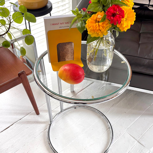 Eileen Grey Style Glass & Chrome Side Tables
