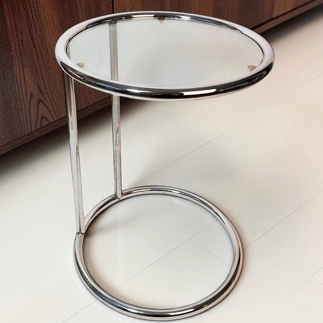 Eileen Grey Style Glass & Chrome Side Tables